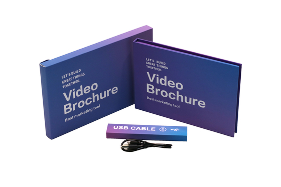 Carte vidéo-brochure LCD artificielle pour les entreprises avec boutons personnalisables et batterie de grande capacité