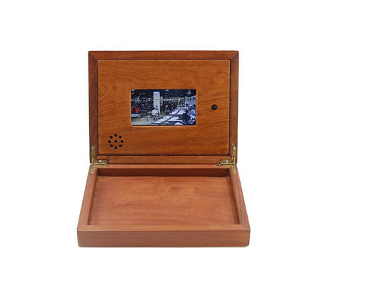 Boîte visuelle promotionnelle en bois, 4,3 mémoire du boîte-cadeau 128MB d'affichage à cristaux liquides de pouce