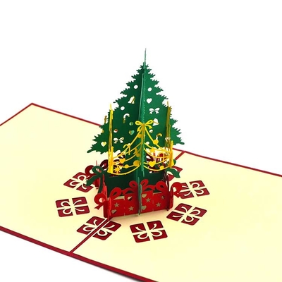 Le laser a coupé l'OEM d'ODM matériel de papier stéréoscopique de couleur de la carte CMYK d'arbre de Noël 3D