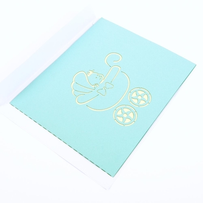 Le landau 3D de bébé sautent la carte de voeux avec l'impression offset blanche de couleur de l'enveloppe CMYK